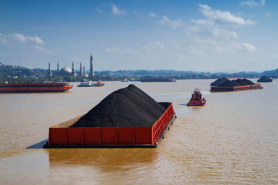 Coal Barge Transport on River